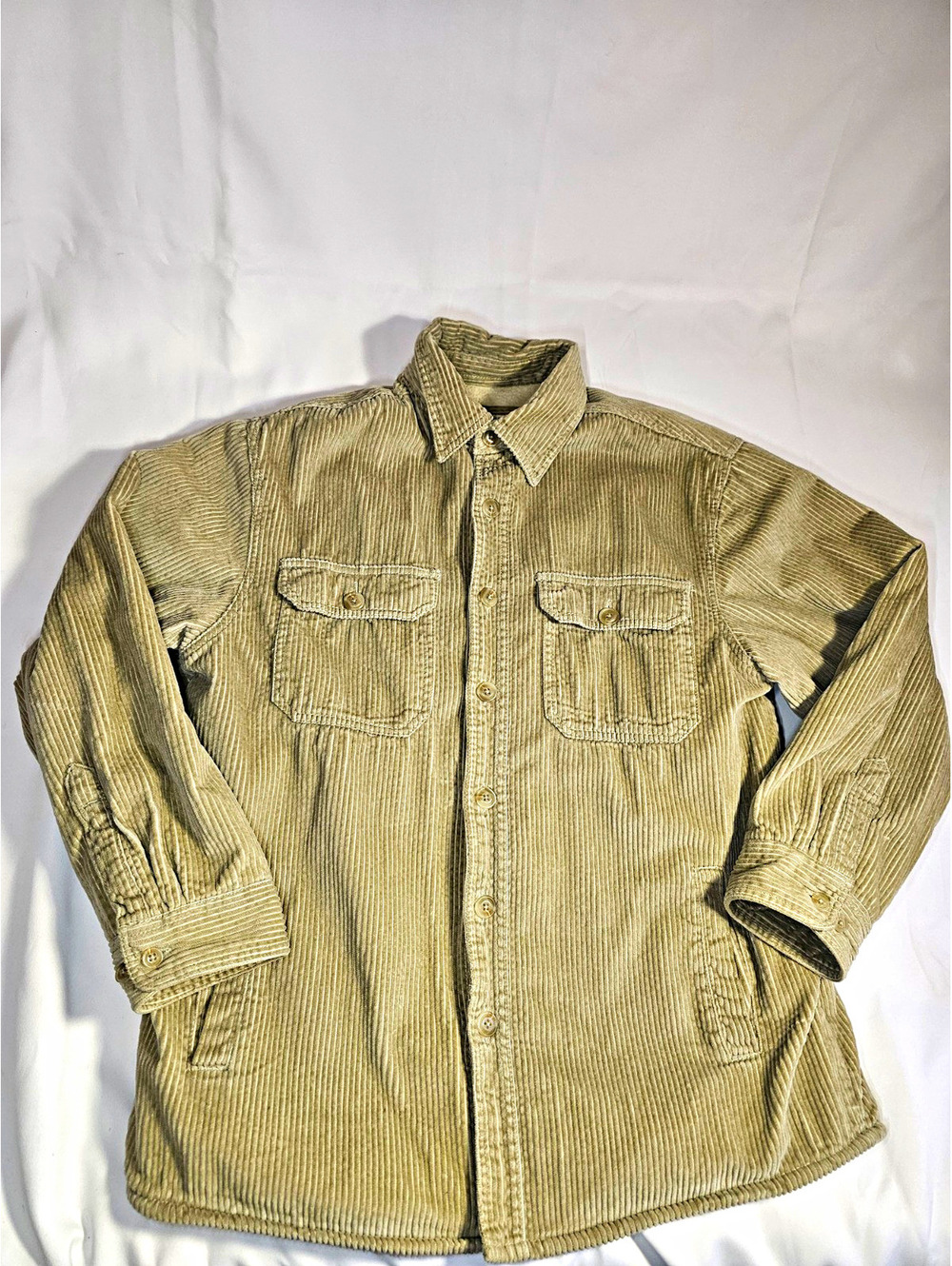 High Sierra Men’s L Beige Corduroy Lined Button-Up Shirt Jacket Pockets
